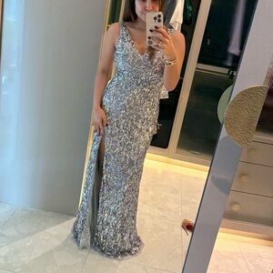 Macduggal Silver Evening Gown